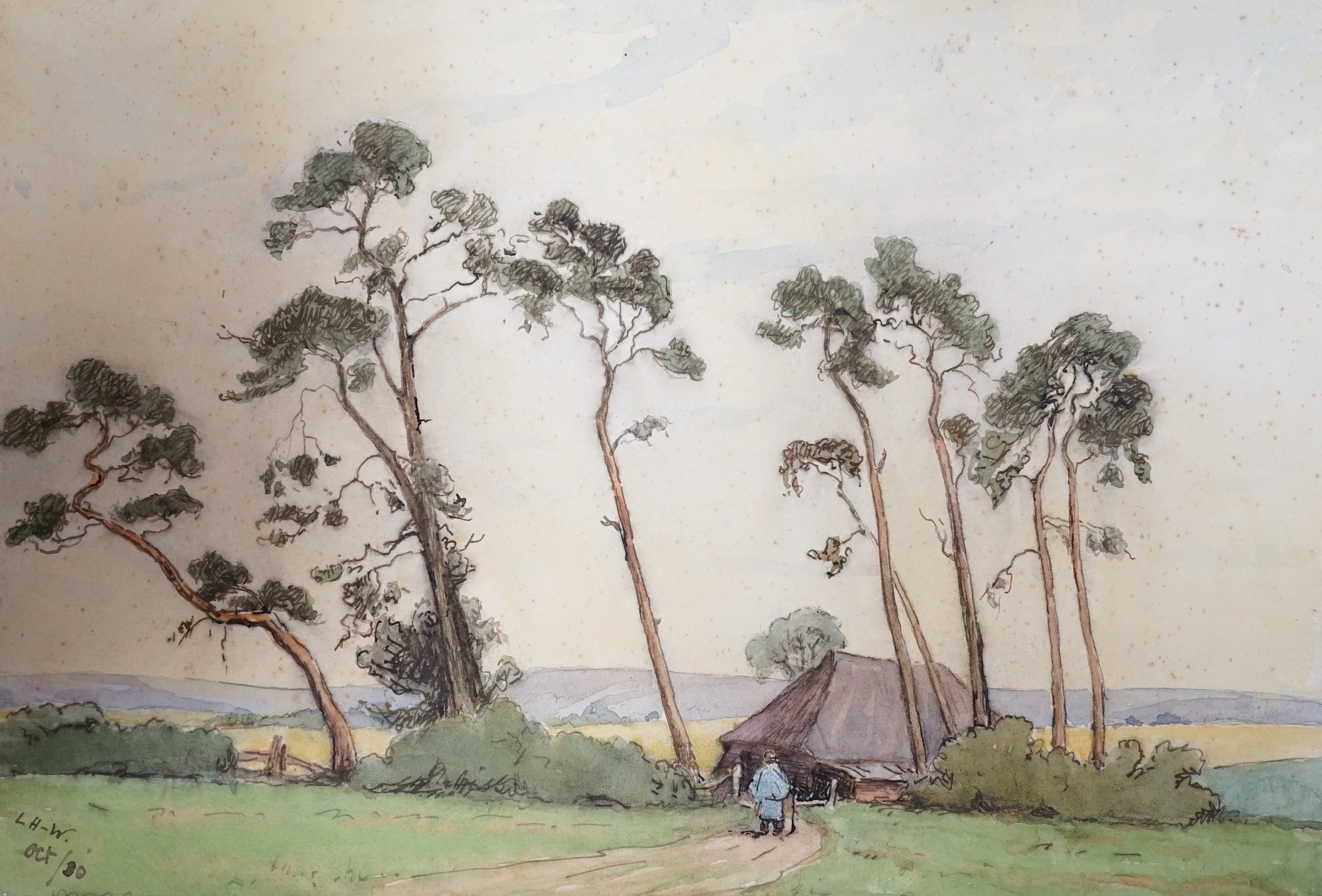 William Rainey (1852-1936) and Lady Lucy Hume-Williams (1862-1948) and Sophie D'Ouseley Meredith (1851-1932), three watercolours, 'East Dean Church', 'Windswept fir trees' and 'The Bluebell Wood', all original artworks f